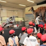 ヤマトサウルス・イザナギイの実物大の復元画も掲げた館内=淡路文化史料館