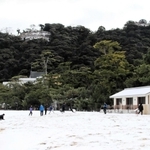 雪化粧の大浜海岸=25日朝、洲本市海岸通1