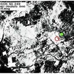 姫路大空襲の米軍史料。赤色○は空襲する際の「攻撃中心点」。緑色○は姫路城