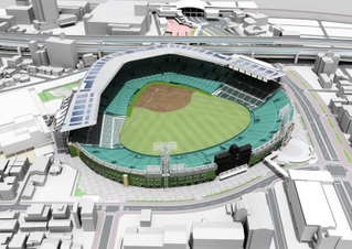 「銀傘」をアルプス席まで拡張した甲子園球場のイメージ(阪神電気鉄道提供)