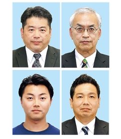 猪名川町長選に立候補した4氏。届け出順に上段左から、宮東豊一氏、岡本信司氏、下段左から小林晶生氏、中西典章氏 猪名川町長選に立候補した4氏。届け出順に上段左から、宮東豊一氏、岡本信司氏、下段左から小林晶生氏、中西典章氏