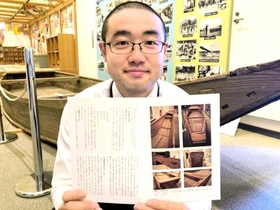 加古川の川舟についての論文を発表した小野市立好古館の山本原也さん=小野市西本町 加古川の川舟についての論文を発表した小野市立好古館の山本原也さん=小野市西本町