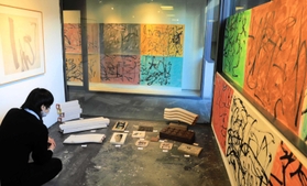 津高和一さんと堀尾貞治さんの作品を紹介する展示空間=神戸市中央区山本通2、ギャラリー島田 津高和一さんと堀尾貞治さんの作品を紹介する展示空間=神戸市中央区山本通2、ギャラリー島田