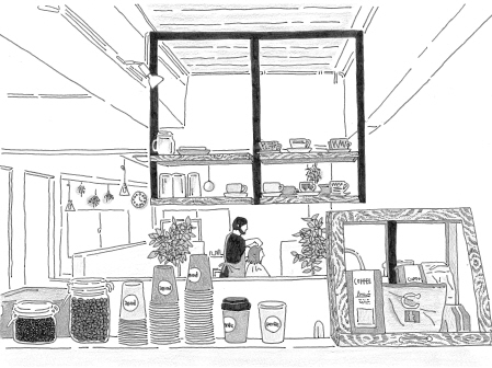 美容室にいることを忘れるような、くつろぎのカフェ空間