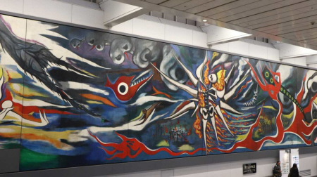 画家岡本太郎が原爆をテーマに描いた「明日の神話」。長年、行方不明だったが修復され、展示されている=東京都渋谷区道玄坂1
