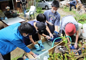 思い思いの模様をつけて布を染めた=三田市藍本 思い思いの模様をつけて布を染めた=三田市藍本