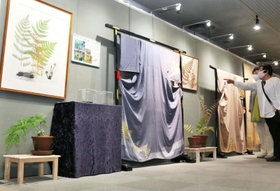 絵画や着物などシダにまつわる品が並ぶ会場=三田市弥生が丘6 絵画や着物などシダにまつわる品が並ぶ会場=三田市弥生が丘6