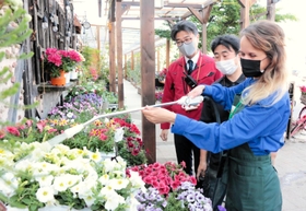 ホームセンターで働き始めたナタリア・カプスティンさん(右)=神戸市長田区南駒栄町、アグロガーデン神戸駒ケ林店 ホームセンターで働き始めたナタリア・カプスティンさん(右)=神戸市長田区南駒栄町、アグロガーデン神戸駒ケ林店