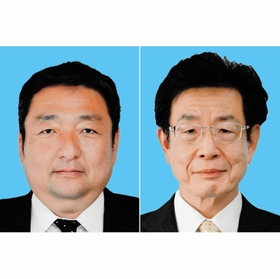 播磨町長選に立候補した(左から届け出順に)佐伯謙作氏、浅原俊也氏 播磨町長選に立候補した(左から届け出順に)佐伯謙作氏、浅原俊也氏