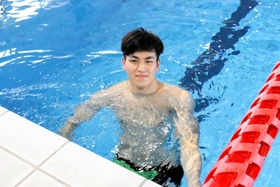 「両親、家族のサポートには感謝しかない」と語る競泳の溝畑樹蘭選手=東京都練馬区、自衛隊体育学校 「両親、家族のサポートには感謝しかない」と語る競泳の溝畑樹蘭選手=東京都練馬区、自衛隊体育学校