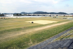 芝生が広がる加古川河川敷。イベントを開催する団体に対し、加古川市が補助金を交付する=同市加古川町河原 芝生が広がる加古川河川敷。イベントを開催する団体に対し、加古川市が補助金を交付する=同市加古川町河原