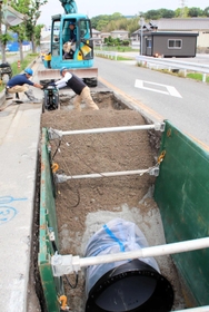 基幹管路で進む、老朽化した水道管の更新工事=加古川市神野町福留 基幹管路で進む、老朽化した水道管の更新工事=加古川市神野町福留
