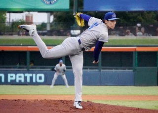 傘下マイナーの3Aオクラホマシティーの一員としてリハビリ登板したドジャース・佐々木=シュガーランド(共同)