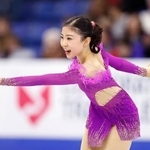 女子SP 演技する千葉百音=サスカトゥーン(共同)