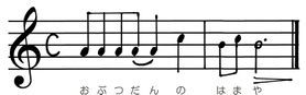 【誕生】1975(昭和50)年【経緯】広告会社に制作を依頼。【特徴】今回採譜したピアニストの赤松林太郎さん(大阪音大准教授)は「言葉の持つリズムを生かしつつ大きな抑揚を避けて隣り合う音で作られたことで穏やかで平安な情緒が醸し出された」。メロディーが関西人に浸透しており、今後も使い続ける考え。