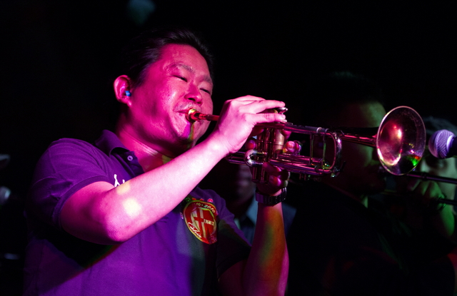 トランペットに思いを込める広瀬未来=ニューヨーク州オールバニ