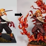 鬼滅の刃の煉獄杏寿郎のビフォーアフター。鬼気迫る表情、衣服の陰影、燃え立つ炎のエフェクト、すべてが別次元(提供画像)