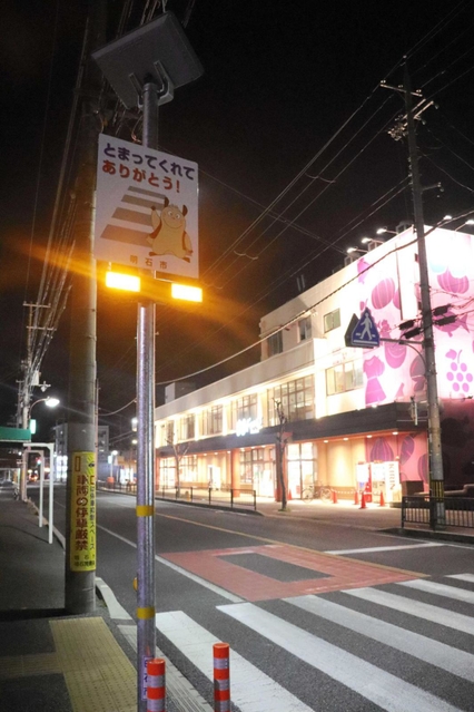 ライトが点滅し、夜間でも歩行者を見落としにくい