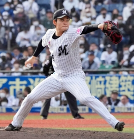 プロ初勝利を挙げたロッテ・中森俊介選手＝４月５日、ＺＯＺＯマリン