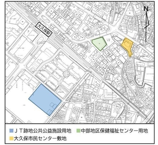ＪＲ大久保駅周辺の市有地（明石市提供）