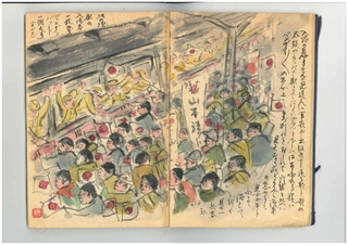 プラットホームで見送られる兵士たち（明石市提供）