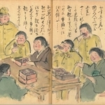 家族と面会し、ぼた餅を頰張る初年兵たち