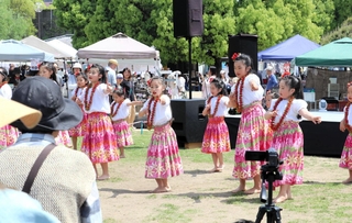 フラダンスなどの発表で盛り上がるステージ＝明石市明石公園