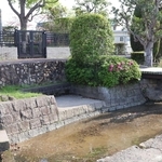 農業用水を供給してきた林崎掘割。左上に見えるのが「林崎掘割渠記碑」＝明石市明南町３