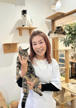 保護猫カフェ「カフェ・キャリコ」を経営している小川真美さん＝明石市魚住町中尾