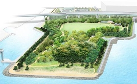 工場跡の空き地に苗木を植えて新しい森を育てようと、県が整備を進めている「尼崎の森中央緑地」の完成イメージ。手前が「海辺の芝生広場」になる予定（県提供）