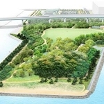 工場跡の空き地に苗木を植えて新しい森を育てようと、県が整備を進めている「尼崎の森中央緑地」の完成イメージ。手前が「海辺の芝生広場」になる予定（県提供）