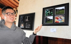 全国大会に出展した作品「１７」について話す小久保さん＝南あわじ市松帆古津路