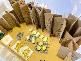 お手製の「スズムシマンション」。成長すれば土を入れた別のケースに移す＝淡路市内