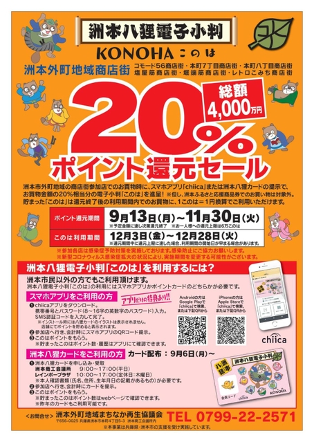ポイント還元キャンペーンのチラシ（洲本外町地域まちなか再生協議会事務局提供）