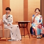 「くにうみ」について会見で語る清川あさみさん（左）とキムラ緑子さん＝洲本市山手１、夢海游淡路島