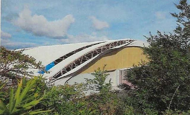 台風で破損したＧＯＧＯドームの屋根（洲本市提供）