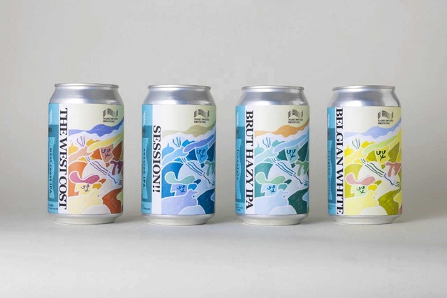 製造予定のクラフトビールのサンプル。缶のデザインは知人のデザイナーに依頼した