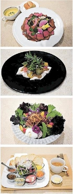 牛肉と合わせたサラダ丼やバケット付きのプレートなど＝南あわじ市八木養宜上