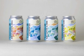 製造予定のクラフトビールのサンプル。缶のデザインは知人のデザイナーに依頼した