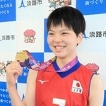 アジア選手権大会に出場し、優勝を果たした溝上愛那さん＝淡路市役所