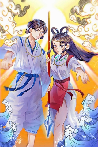 淡路島日本遺産部門・イラスト部門の中学生以下の部でグランプリに輝いた「起首の二神」（パソナグループ提供）