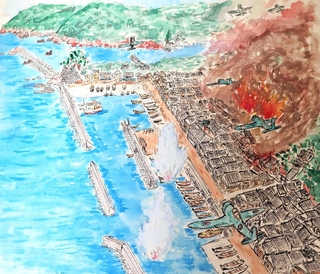 島津亘さんが沼島空襲を思い出して描いた絵（本人提供）