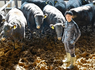 「牛に囲まれて育った」という椚座慎之佑さん。畜産の「魅力も収入もアップさせたい」と話す＝淡路市草香北