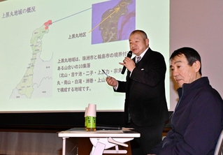 能登半島地震での体験を話す大伏直さん（左）と加藤真さん＝南あわじ市福良甲