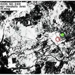 姫路大空襲の米軍史料。赤色○は空襲する際の「攻撃中心点」。緑色○は姫路城