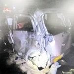 大破した軽乗用車＝４日午前、加古川バイパス（兵庫県警提供、画像の一部を加工しています）