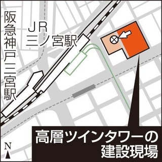 高層ツインタワーの建設現場