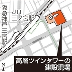 高層ツインタワーの建設現場