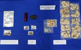 大麻クッキーなどの押収物＝12日午後、神戸市中央区海岸通、神戸地方合同庁舎