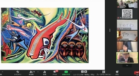 抽象的な絵画を題材に、参加者がオンラインで意見を交わしたイベント